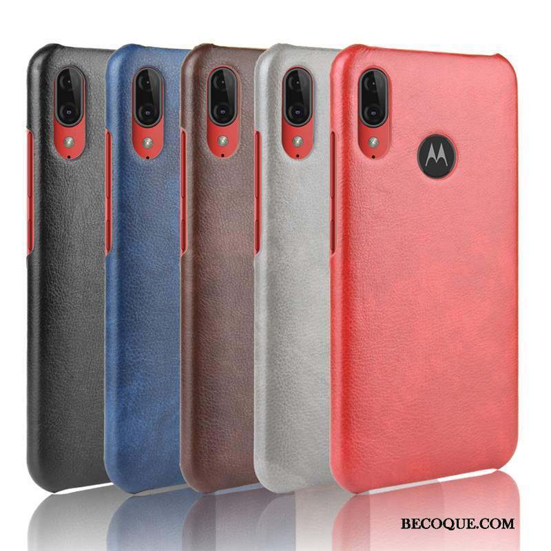 Moto E6 Plus Coque Cuir Rouge Qualité Protection Téléphone Portable