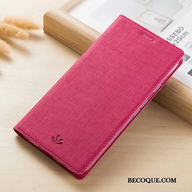 Moto E6 Plus Coque Étui En Cuir Business Housse Rouge Tissage Modèle Fleurie