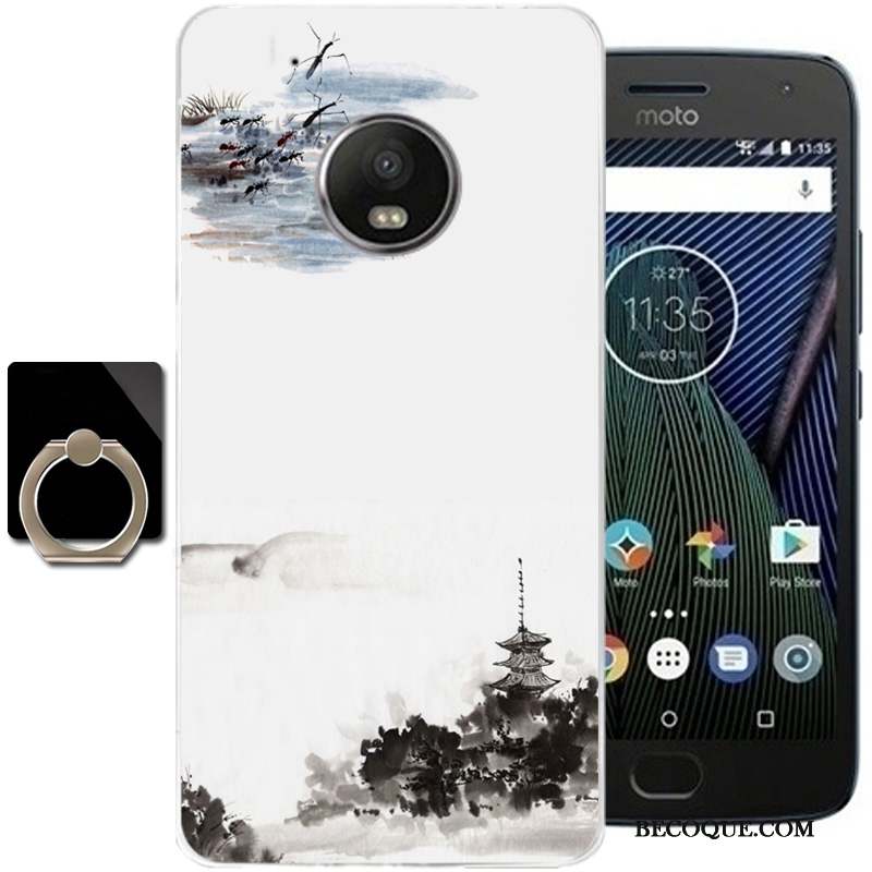 Moto G5 Plus Coque De Téléphone Fluide Doux Vent Encre Silicone Tout Compris