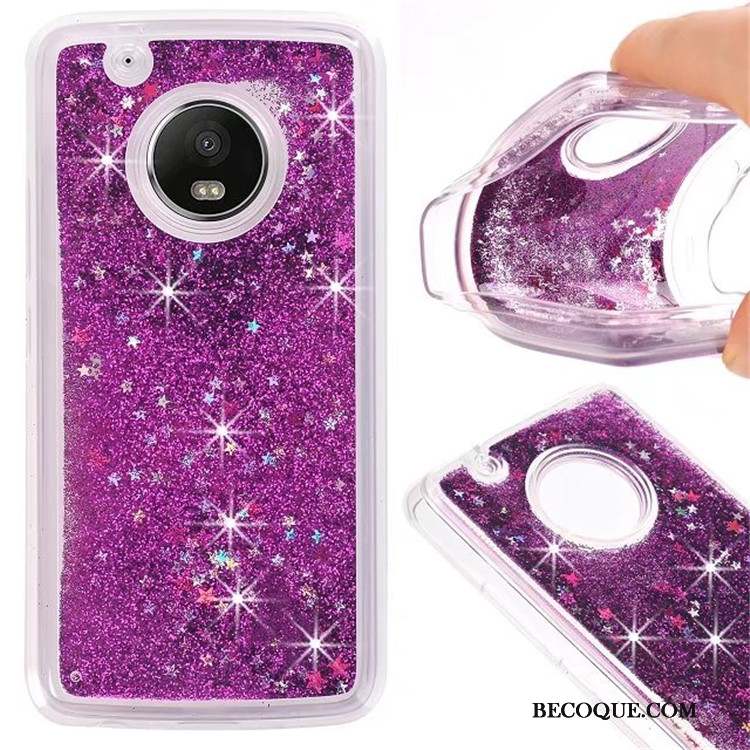 Moto G5 Plus Coque Liquide Violet Silicone Protection Quicksand Fluide Doux