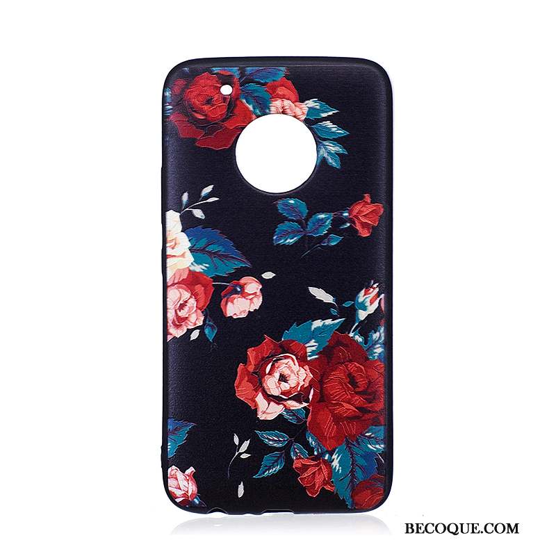 Moto G5 Plus Peinture Tendance Fleurs Dessin Animé Gaufrage Coque De Téléphone