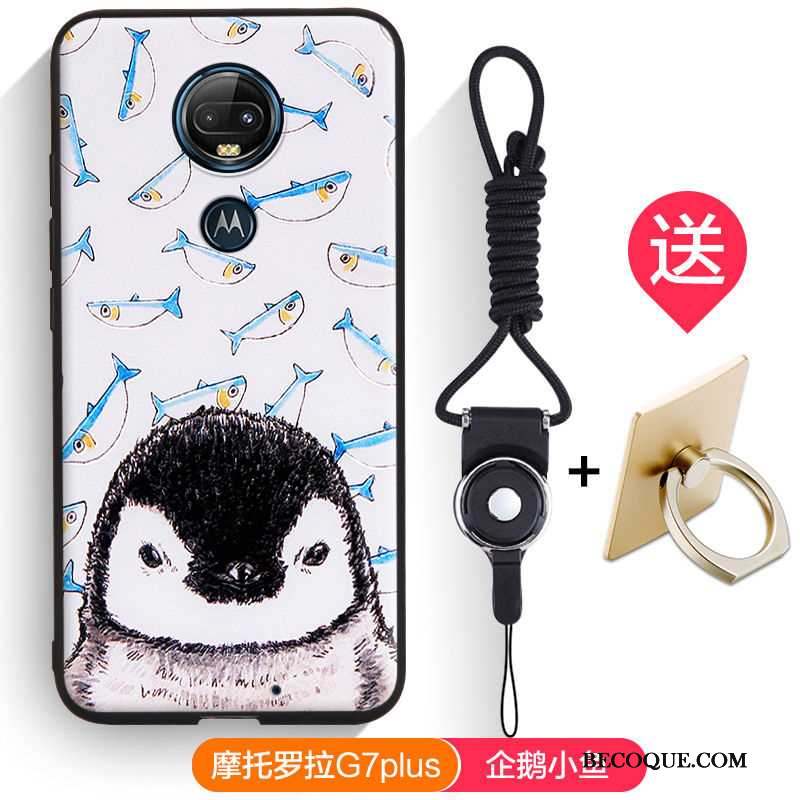 Moto G7 Plus Coque De Téléphone Fluide Doux Dessin Animé Gaufrage Silicone Blanc