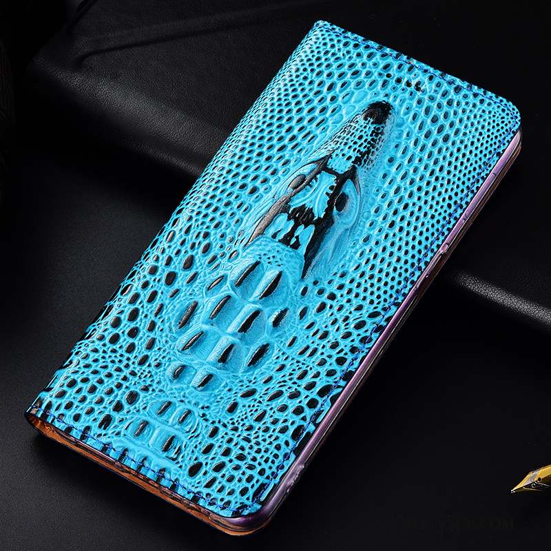 Moto G7 Plus Crocodile Europe Protection Cuir Véritable Bleu Coque De Téléphone