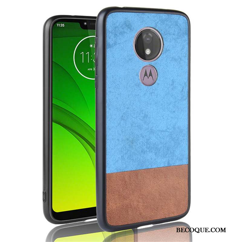 Moto G7 Power Étui Cuir Coque De Téléphone Denim Bleu Couture Couleurs