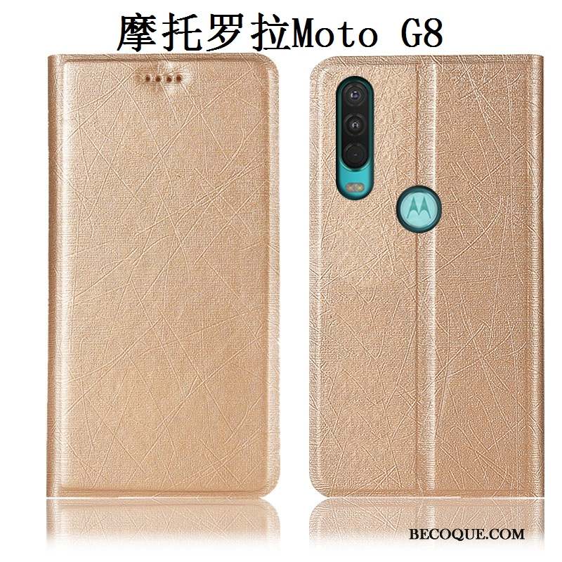 Moto G8 Coque Protection Tout Compris Or Étui Soie Étui En Cuir