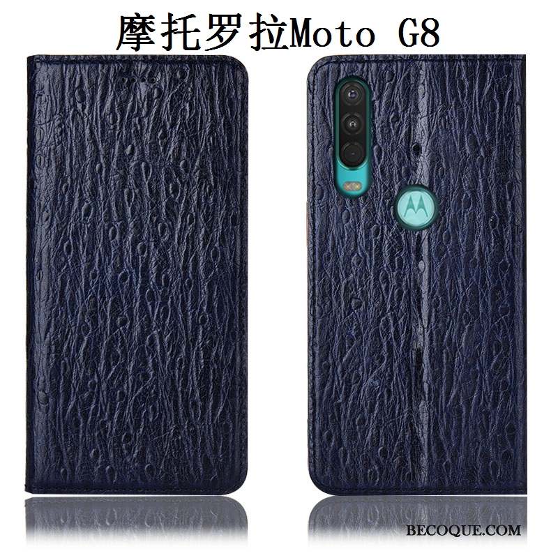 Moto G8 Incassable Étui Coque De Téléphone Tout Compris Protection Cuir Véritable