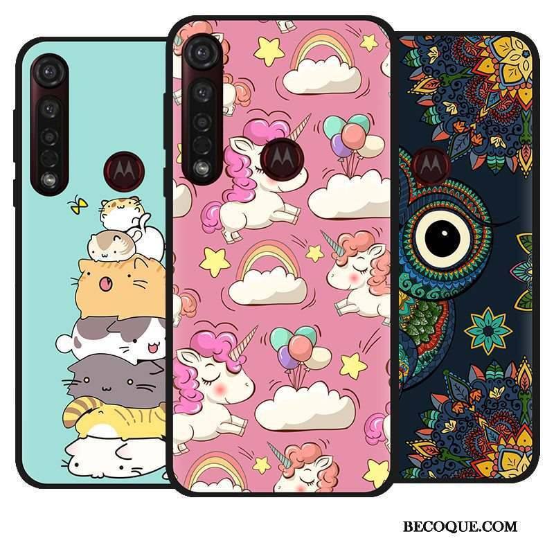 Moto G8 Plus Coque Chaud Dessin Animé Noir Peinture Tissu Pu