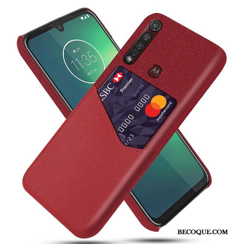 Moto G8 Plus Coque Rouge Tissu Étui Protection Modèle Fleurie Créatif