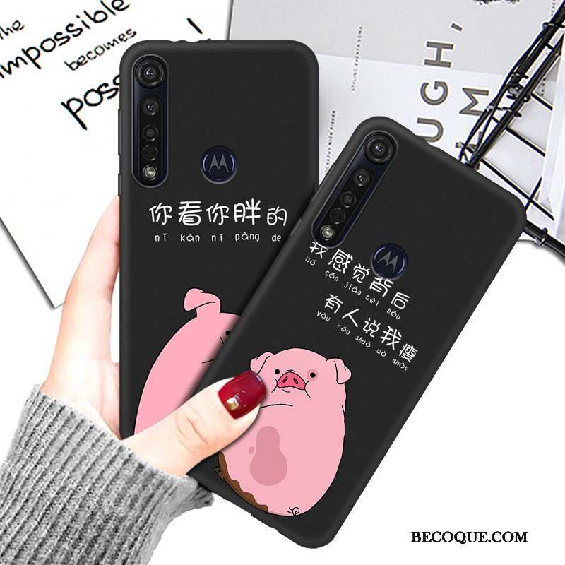 Moto G8 Plus Dessin Animé Noir Coque De Téléphone Étui Amoureux Fluide Doux