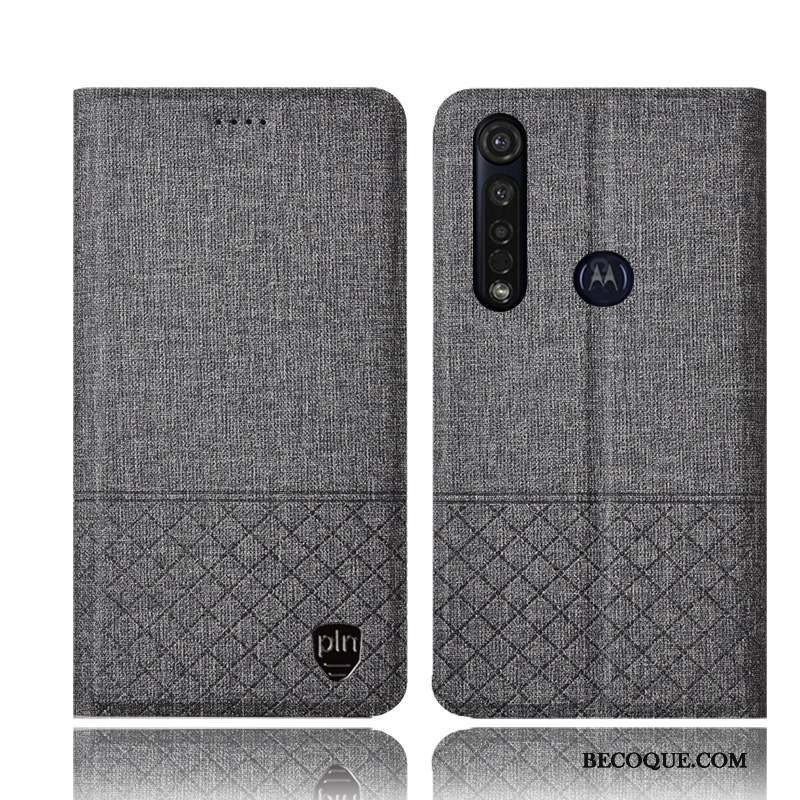 Moto G8 Plus Tout Compris Incassable Coque De Téléphone Lin Protection Étui En Cuir