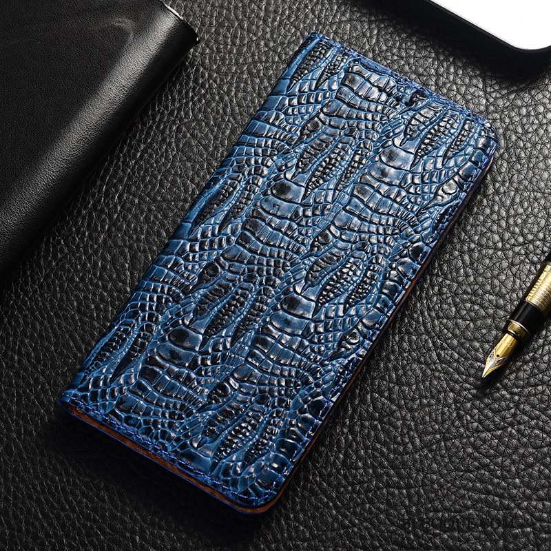 Moto G8 Power Crocodile Étui Bleu Coque De Téléphone Cuir Véritable Tout Compris