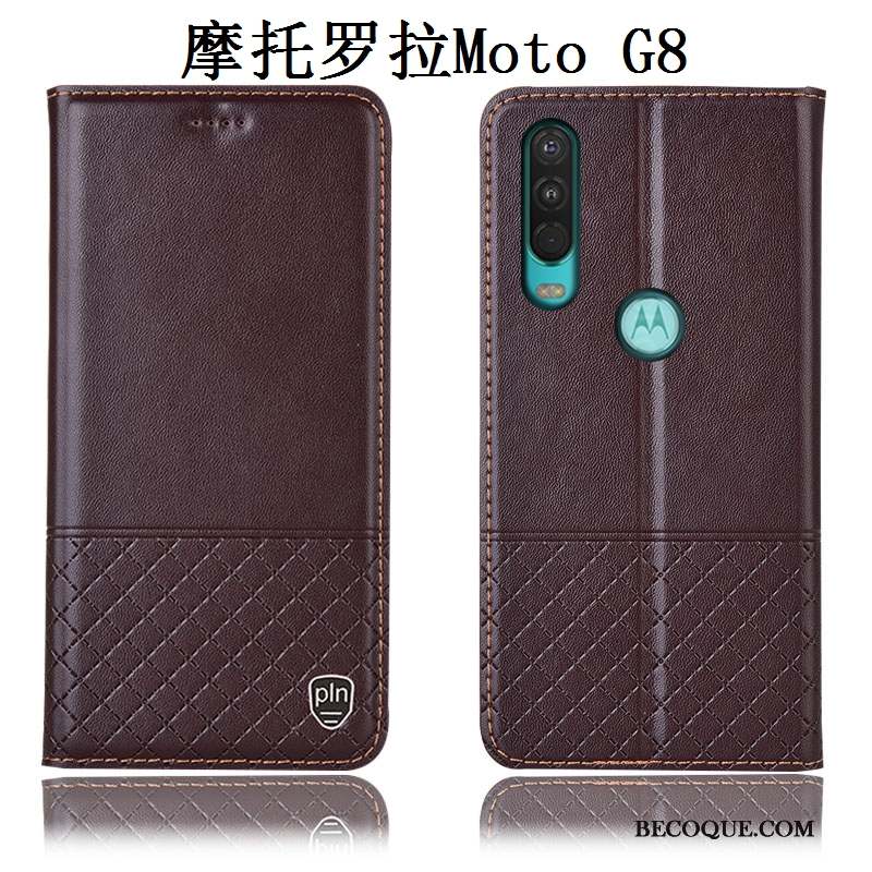 Moto G8 Étui Tout Compris Coque De Téléphone Cuir Véritable Incassable Marron