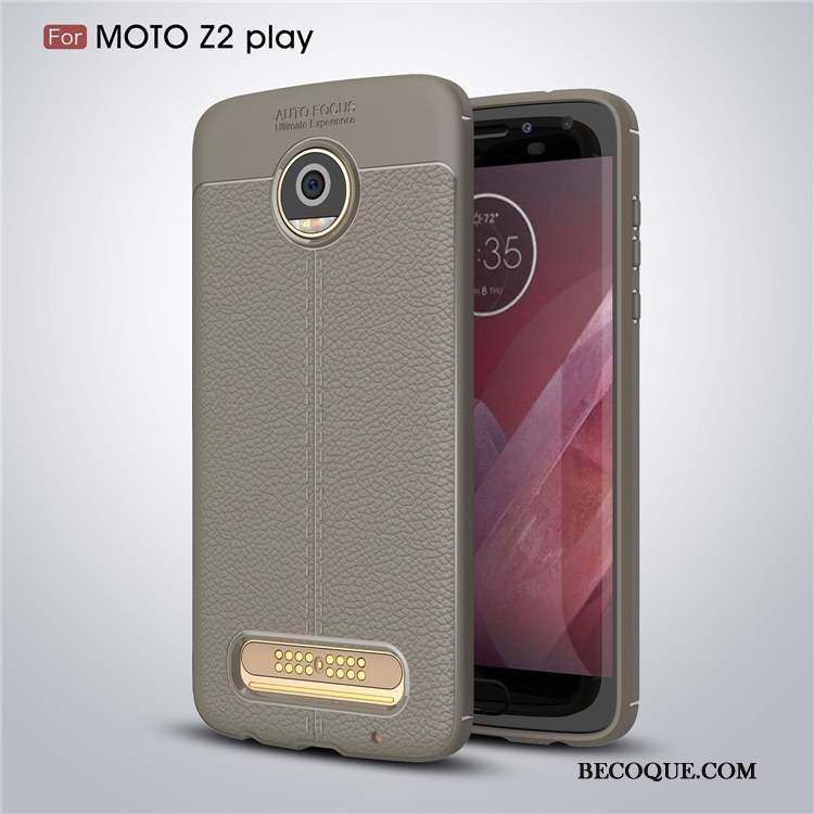 Moto Z2 Play Incassable Cuir Coque De Téléphone Modèle Fleurie Gris Fluide Doux