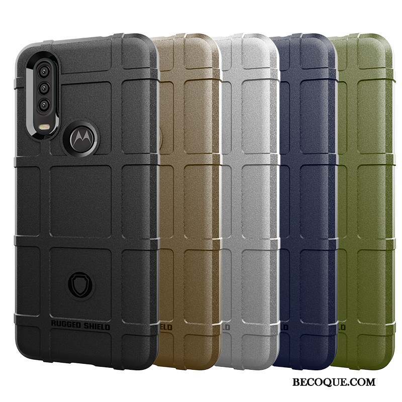 Motorola One Action Pu Silicone Coque De Téléphone Noir Fluide Doux Bordure