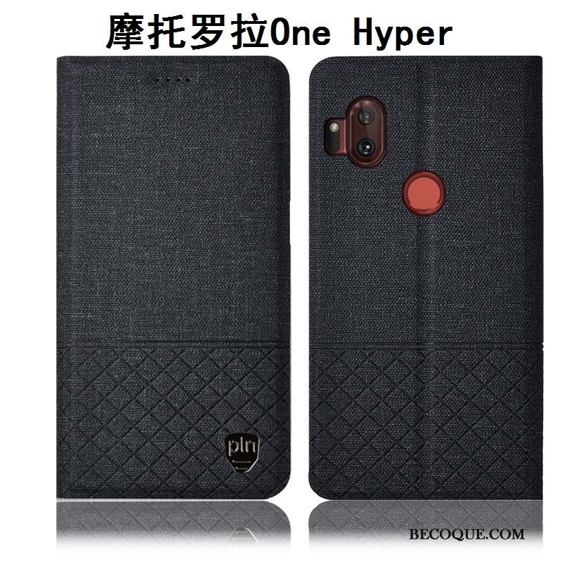 Motorola One Hyper Coque Housse Incassable Étui Lin Étui En Cuir Protection