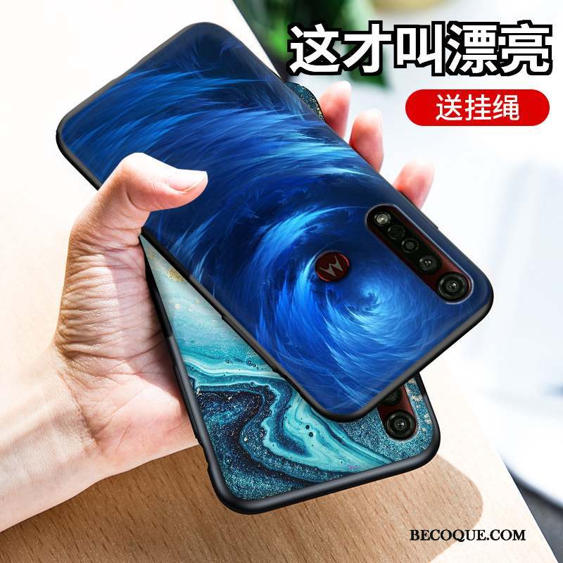 Motorola One Macro Coque De Téléphone Marque De Tendance Silicone Bleu Tout Compris Personnalisé