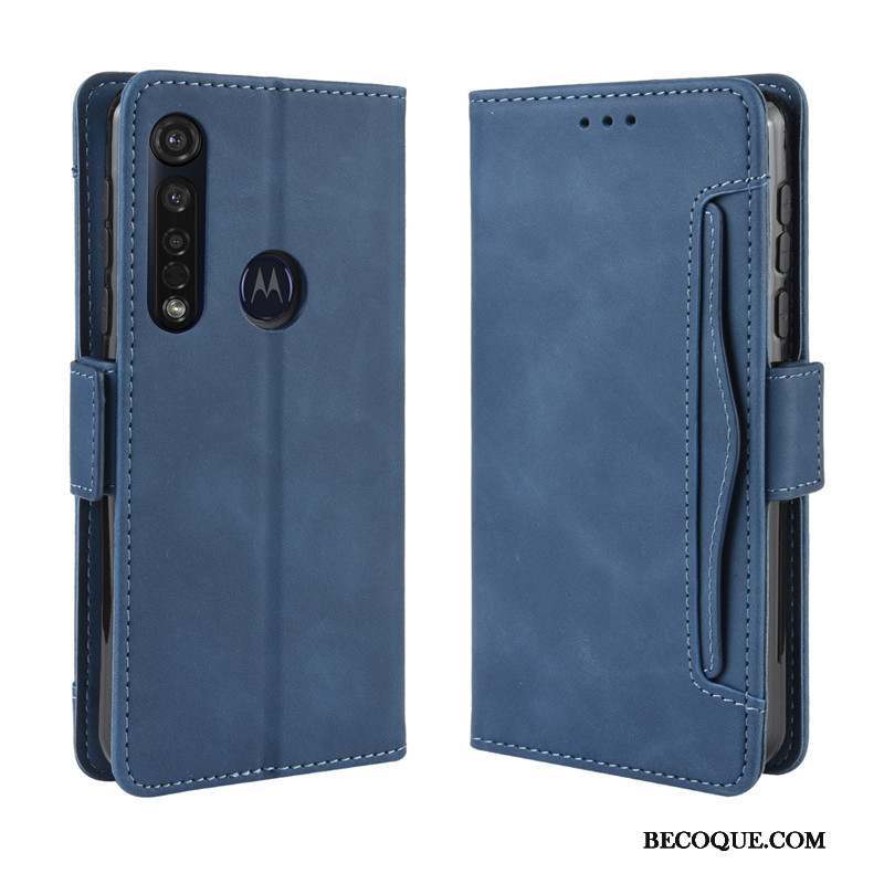 Motorola One Macro Housse Étui En Cuir Bleu Marin Coque De Téléphone Protection