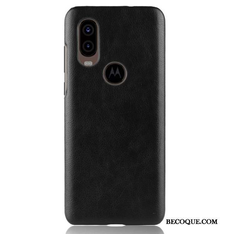 Motorola One Vision Cuir Personnalité Noir Incassable Sac Coque De Téléphone