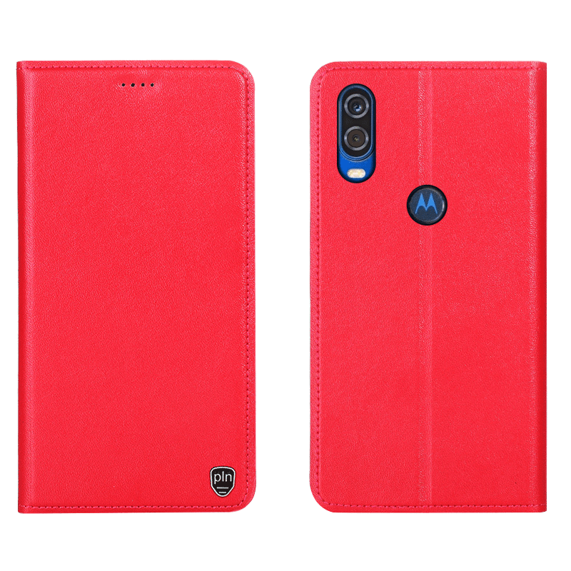 Motorola One Vision Tout Compris Rouge Cuir Véritable Protection Coque De Téléphone Étui