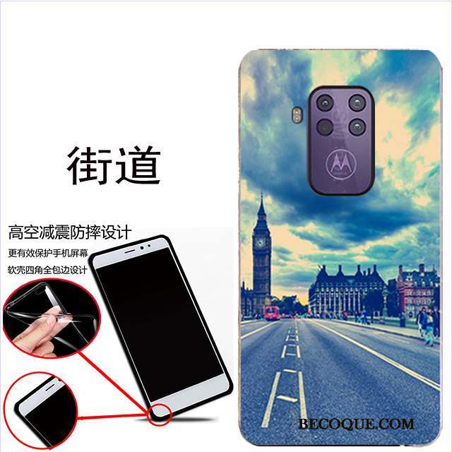 Motorola One Zoom Étui Fluide Doux Protection Bleu Coque Délavé En Daim