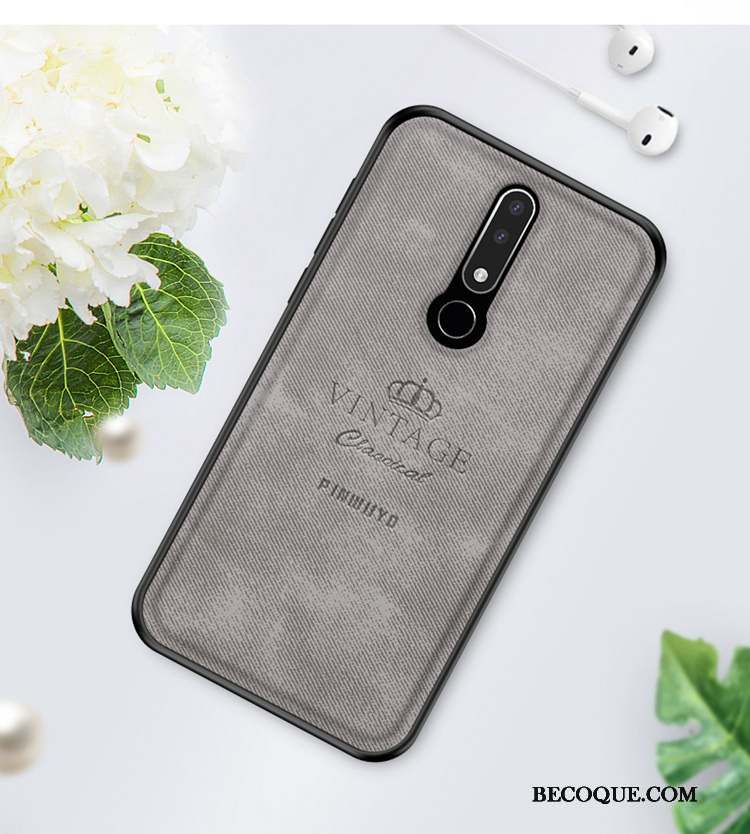 Nokia 3.1 Plus Coque Gris Fluide Doux Modèle Fleurie Étui Délavé En Daim Nouveau