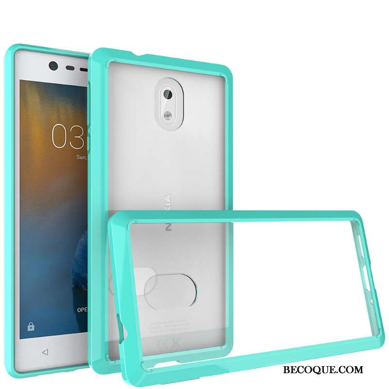 Nokia 3 Coque Protection Border Bleu Étui Personnalité Transparent