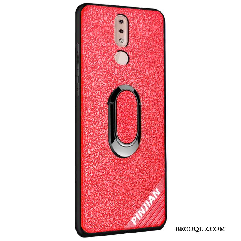 Nokia 4.2 Coque Fluide Doux Délavé En Daim Modèle Fleurie Similicuir Rouge Antidérapant