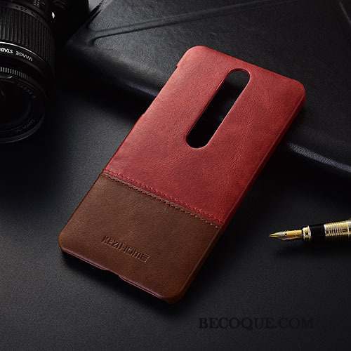 Nokia 5.1 Plus Coque Protection Téléphone Portable Étui Rouge Cuir Véritable