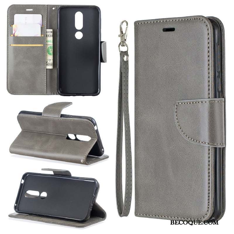 Nokia 6.1 Protection Étui En Cuir Coque De Téléphone Gris Modèle Fleurie Support