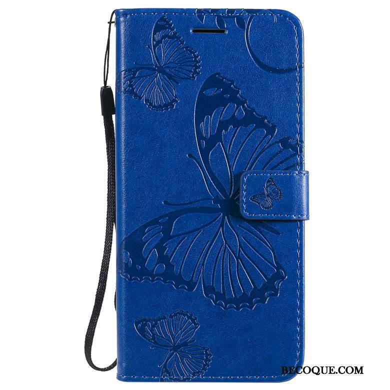 Nokia 6.2 Coque De Téléphone Étui En Cuir Bleu Fleurs De Papillons Clamshell Protection
