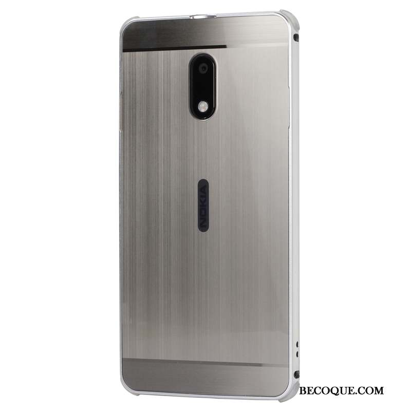 Nokia 6 Coque Métal Tendance Étui Border Argent Téléphone Portable