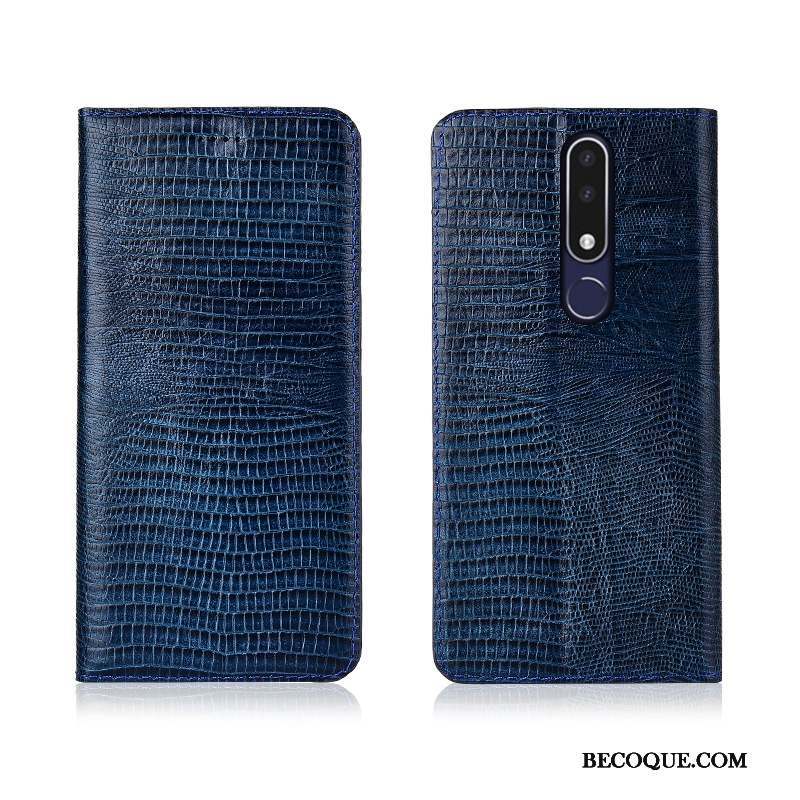 Nokia 7.1 Coque Étui Nouveau Clamshell Cuir Véritable Bleu