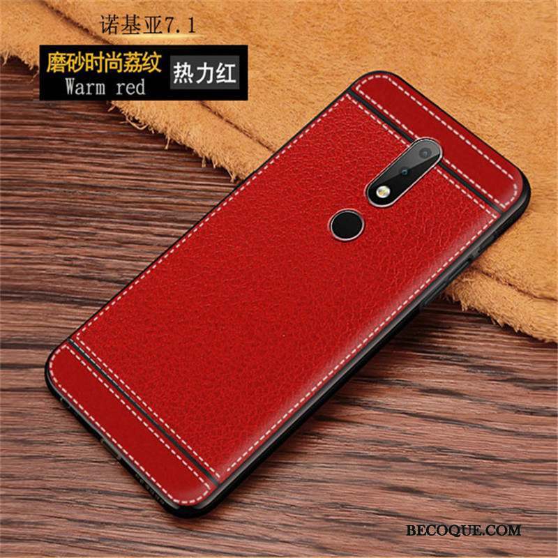 Nokia 7.1 Silicone Coque Protection Rouge Modèle Fleurie Cuir