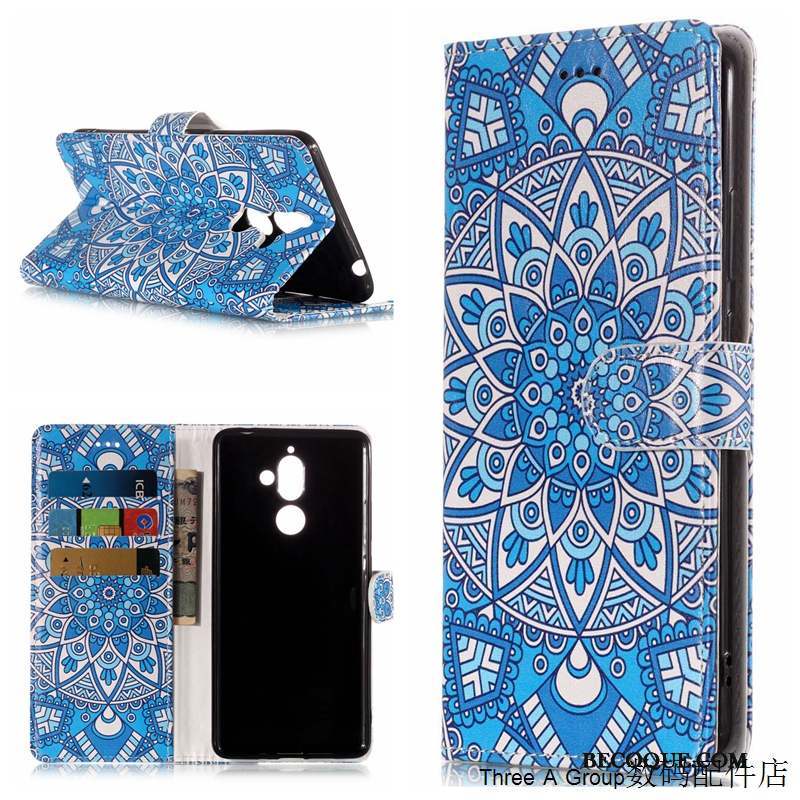 Nokia 7 Plus Étui En Cuir Bleu Téléphone Portable Coque Housse Protection