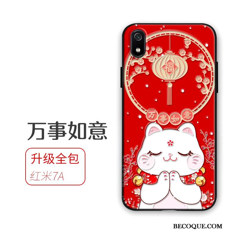 Redmi 7a Coque De Téléphone Chat Richesse Silicone Rouge Ornements Suspendus