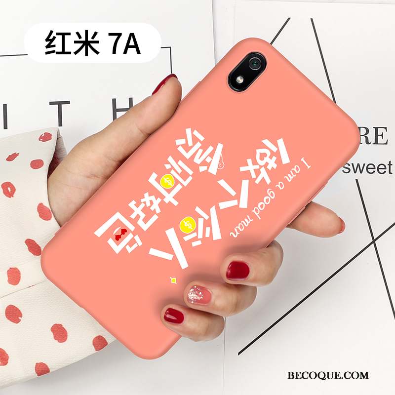 Redmi 7a Coque Simple Rose Délavé En Daim Silicone Rouge Très Mince