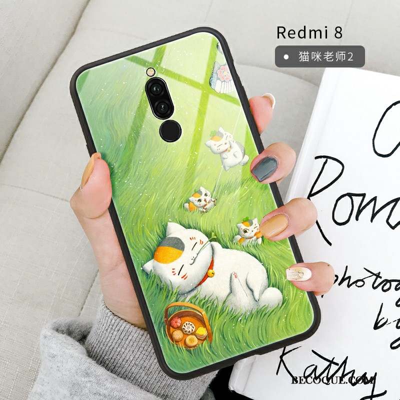 Redmi 8 Coque Incassable Ornements Suspendus Support Net Rouge Miroir Vert