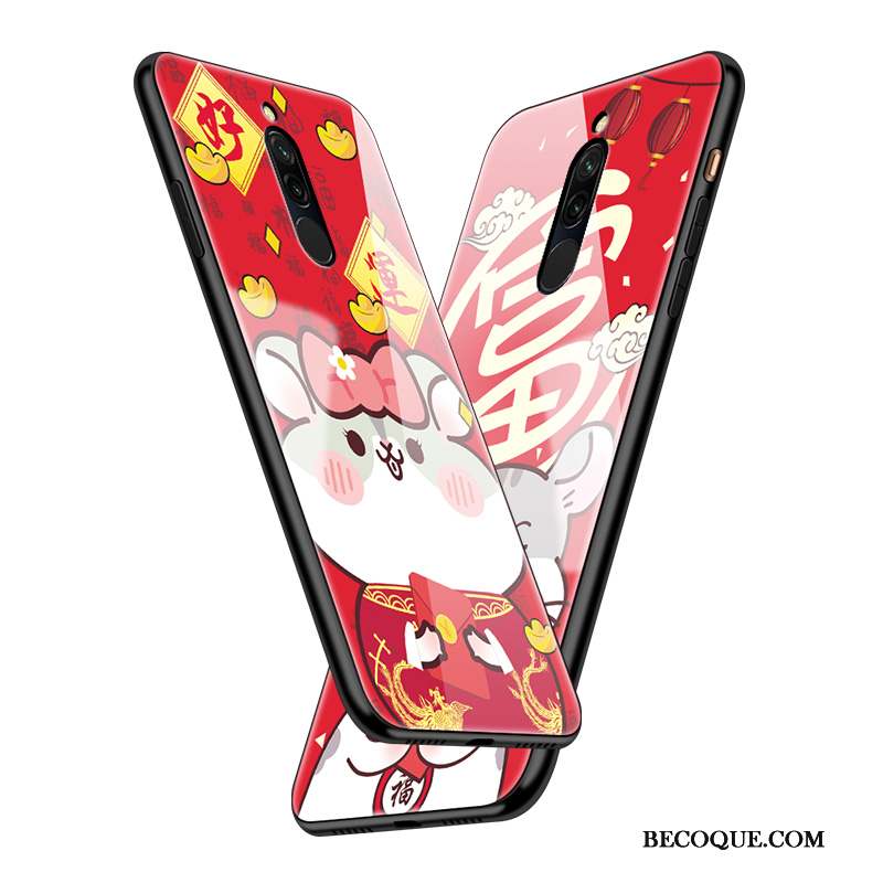 Redmi 8 Rouge Miroir Dessin Animé Protection Délavé En Daim Coque De Téléphone