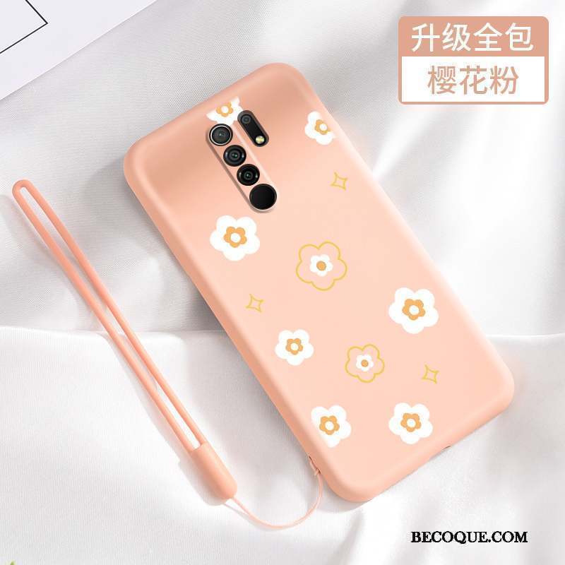 Redmi 9 Coque Délavé En Daim Protection Tendance Fluide Doux Étui Net Rouge