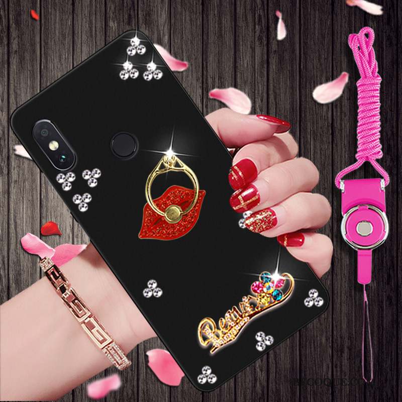 Redmi Note 5 Pro Étui Noir Protection Strass Coque Rouge