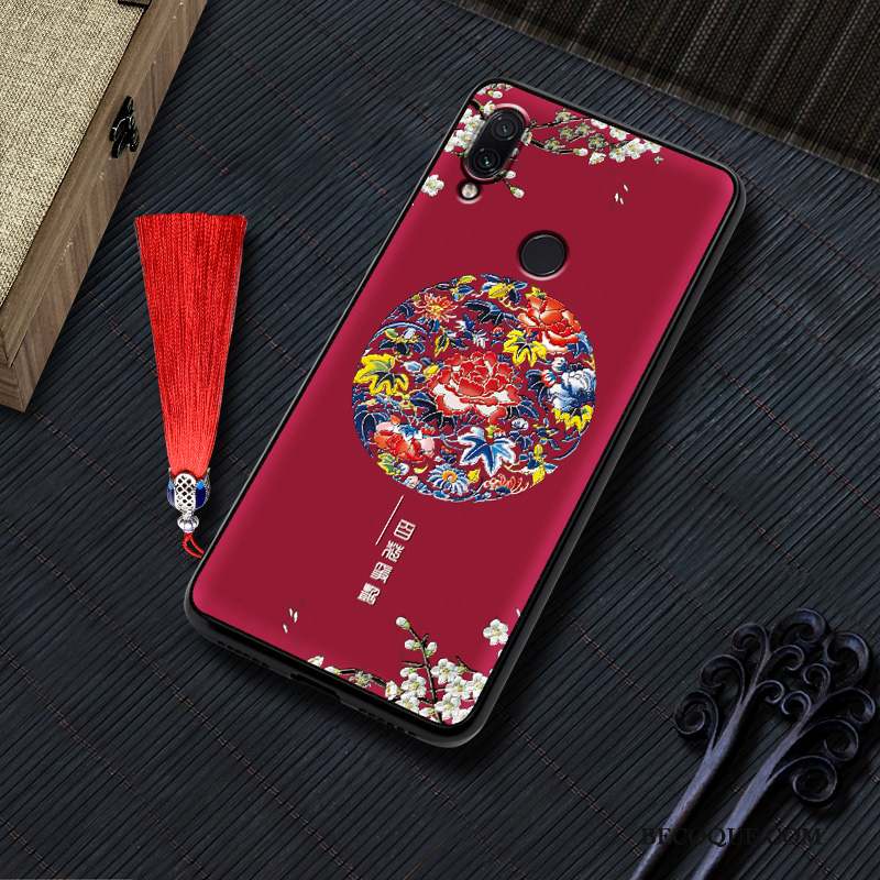 Redmi Note 7 Coque Délavé En Daim Gaufrage Net Rouge Silicone Protection Nouveau