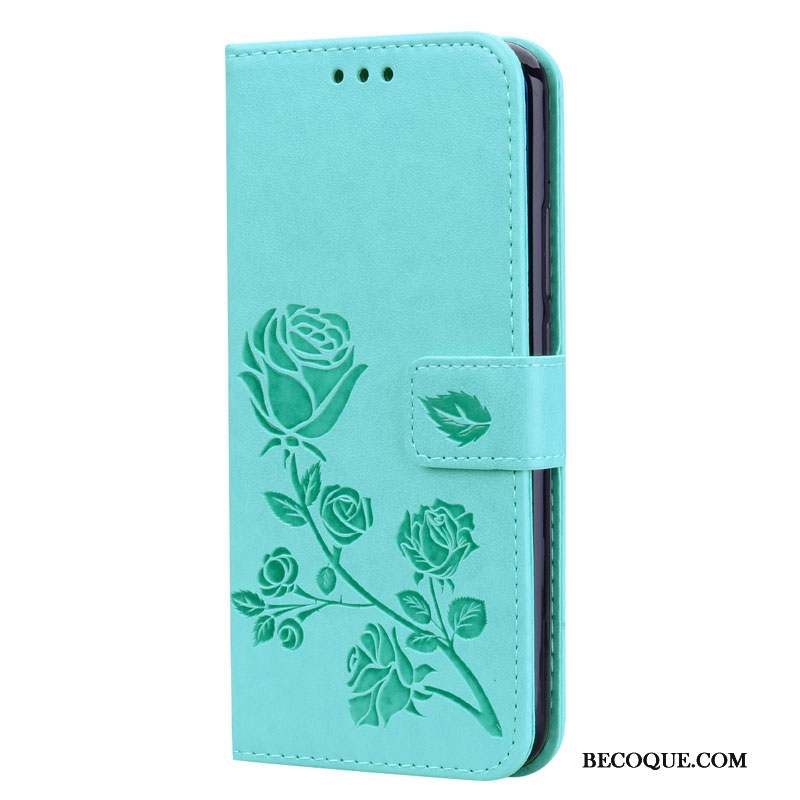 Redmi Note 7 Coque Housse Rouge Cuir Étui Vert