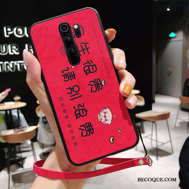 Redmi Note 8 Pro Modèle Fleurie Tissu Coque De Téléphone Tout Compris Tempérer Rouge
