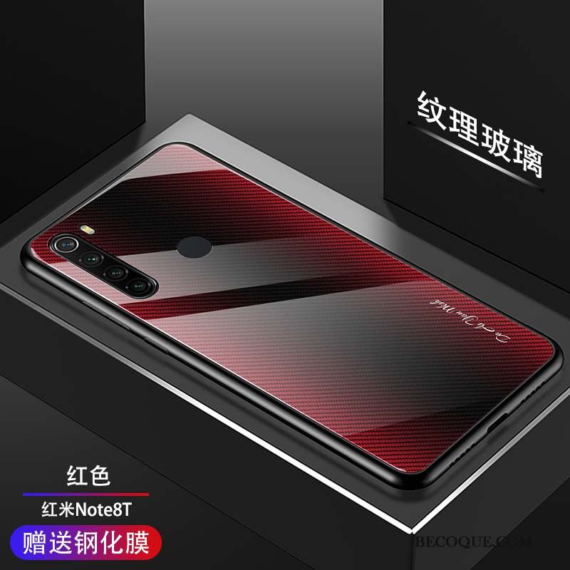 Redmi Note 8t Étui Dégradé Verre Modèle Fleurie Coque De Téléphone Rouge