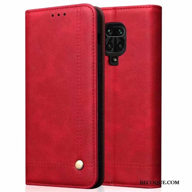 Redmi Note 9 Pro Coque De Téléphone Tout Compris Étui En Cuir Housse Rouge Simple