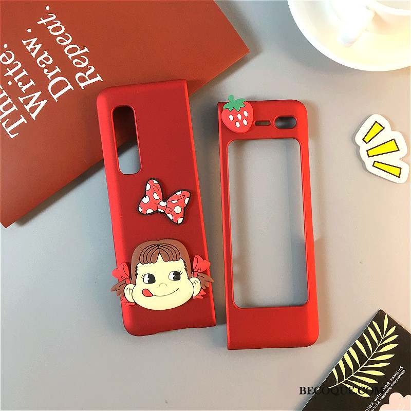 Samsung Fold Incassable Coque De Téléphone Rouge Dessin Animé Délavé En Daim Tout Compris