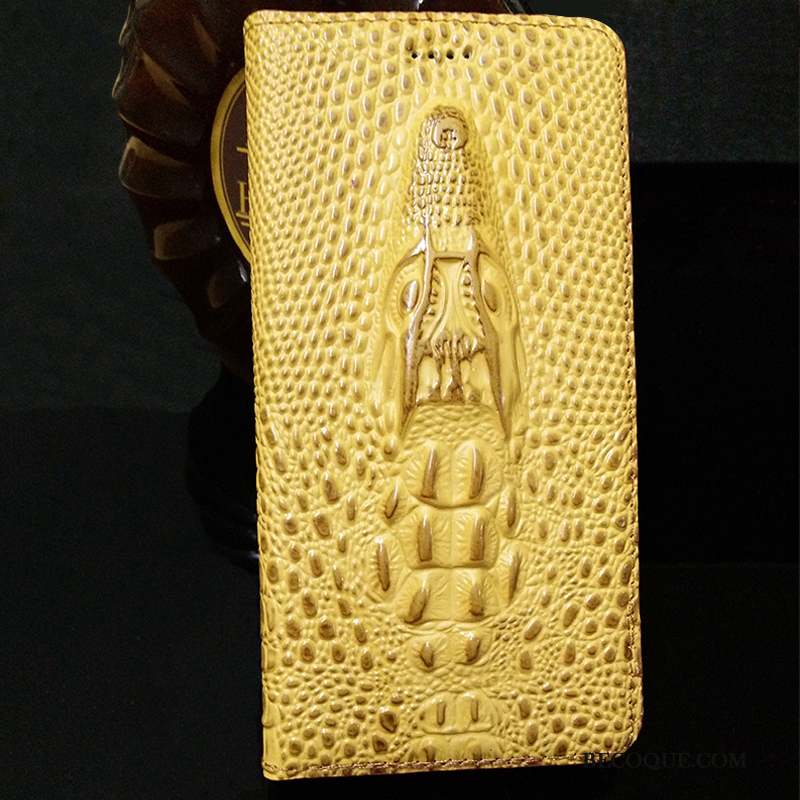 Samsung Galaxy A20e Téléphone Portable Coque De Téléphone Étui En Cuir Cuir Véritable Crocodile Jaune