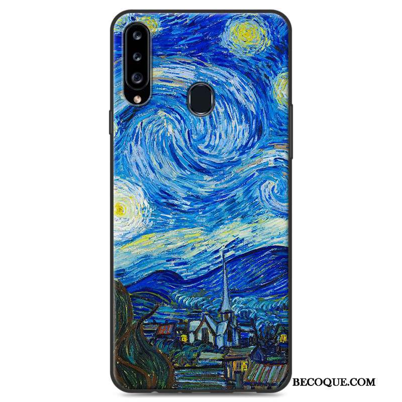 Samsung Galaxy A20s Coque Fluide Doux Peinture Tout Compris Bleu Protection Silicone