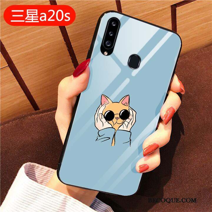 Samsung Galaxy A20s Coque Protection Bleu Tout Compris Silicone Fluide Doux Verre