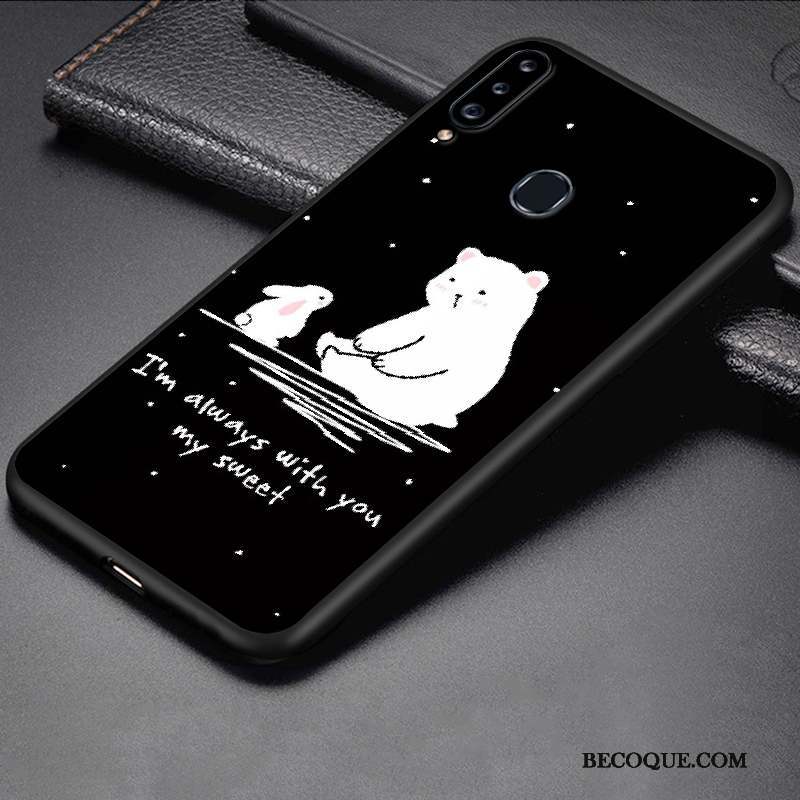 Samsung Galaxy A20s Dessin Animé Silicone Noir Délavé En Daim Protection Coque De Téléphone